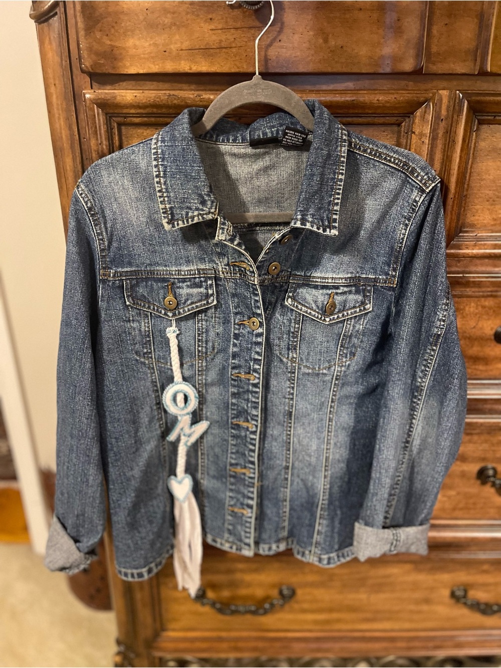 Classic Blue Denim Jean Jacket with Om and Meditation Frog Appliqué